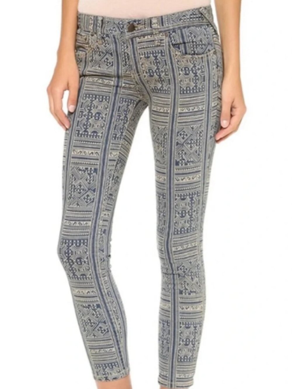 RARE Free People Patterned Blue Skinny Jeans 26